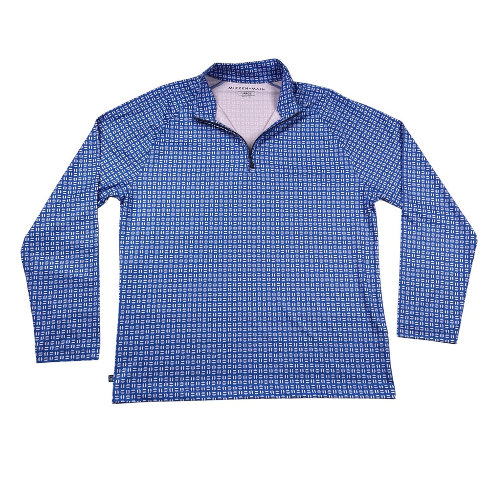 Mizzen+Main 1/4 Zip Pullover Mens Large Blue Geometric Performance Golf Stretch
